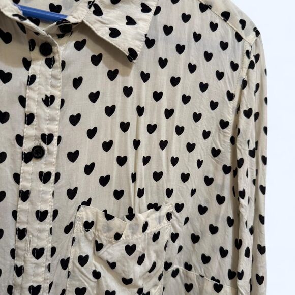 Asos Women's Unique White & Black Heart Print Long Sleeved Work Blouse - Picture 2 of 4
